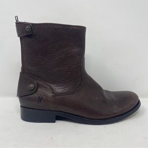 Frye Melissa Button Short Boots Back Zip Brown Leather Western Women Sz 6.5